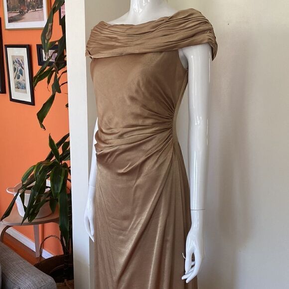 David's Bridal Bronze Off Shoulder Maxi Dress Size 6 - Picture 4 of 12